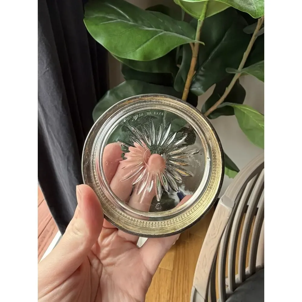 Set of 5 Leonard Silver Plated Glass Coaster Starburst Pattern Round Stackable